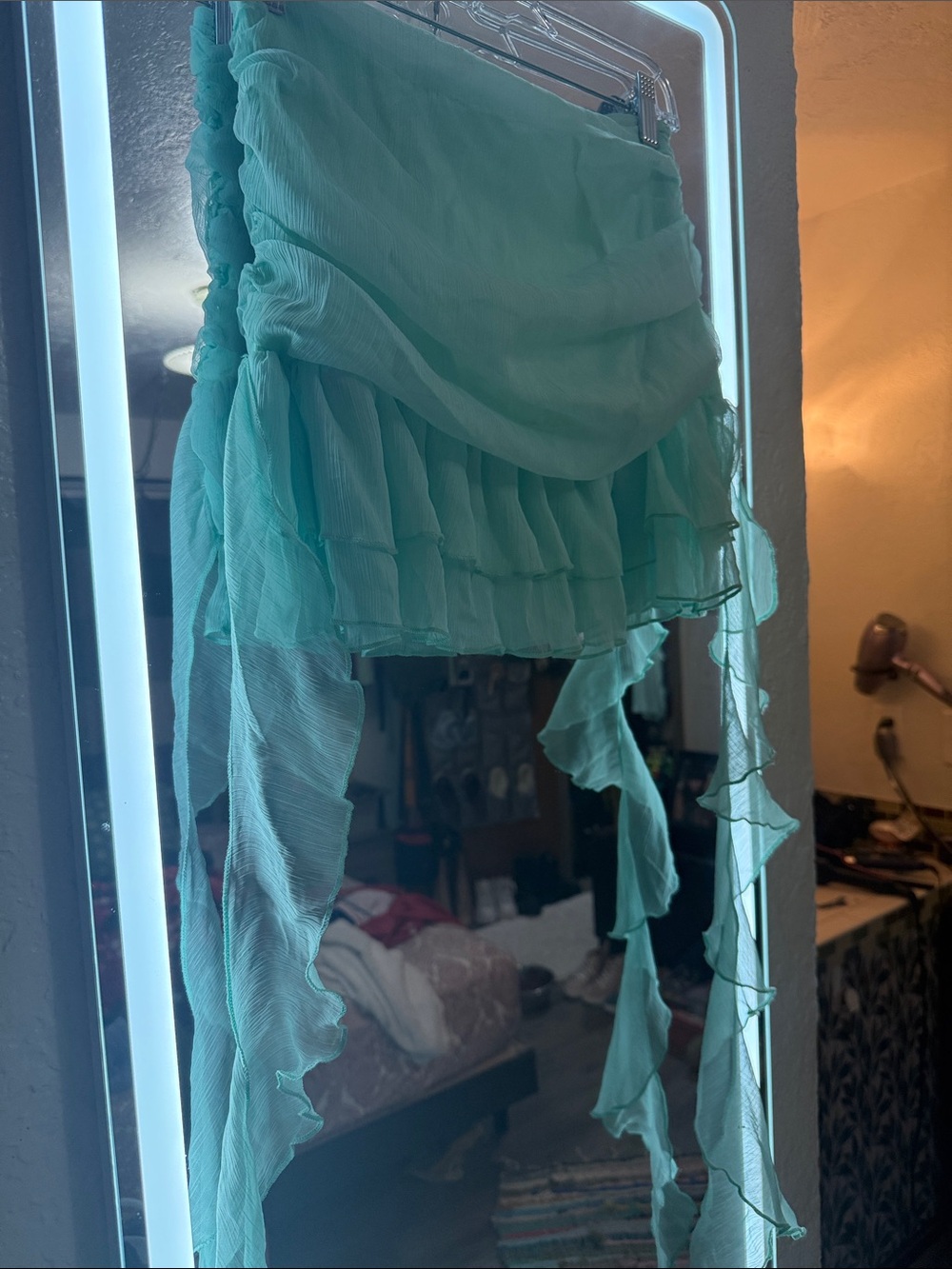 Asymmetrical Ruffle Chiffon Skirt in Mint Green